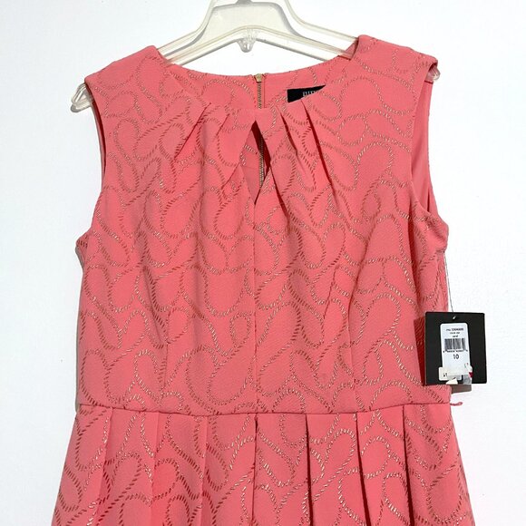 NWT Ellen Tracy Pink Coral Dress with Gold Shimmer Jacquard Design Fit and Flare - Picture 7 of 14